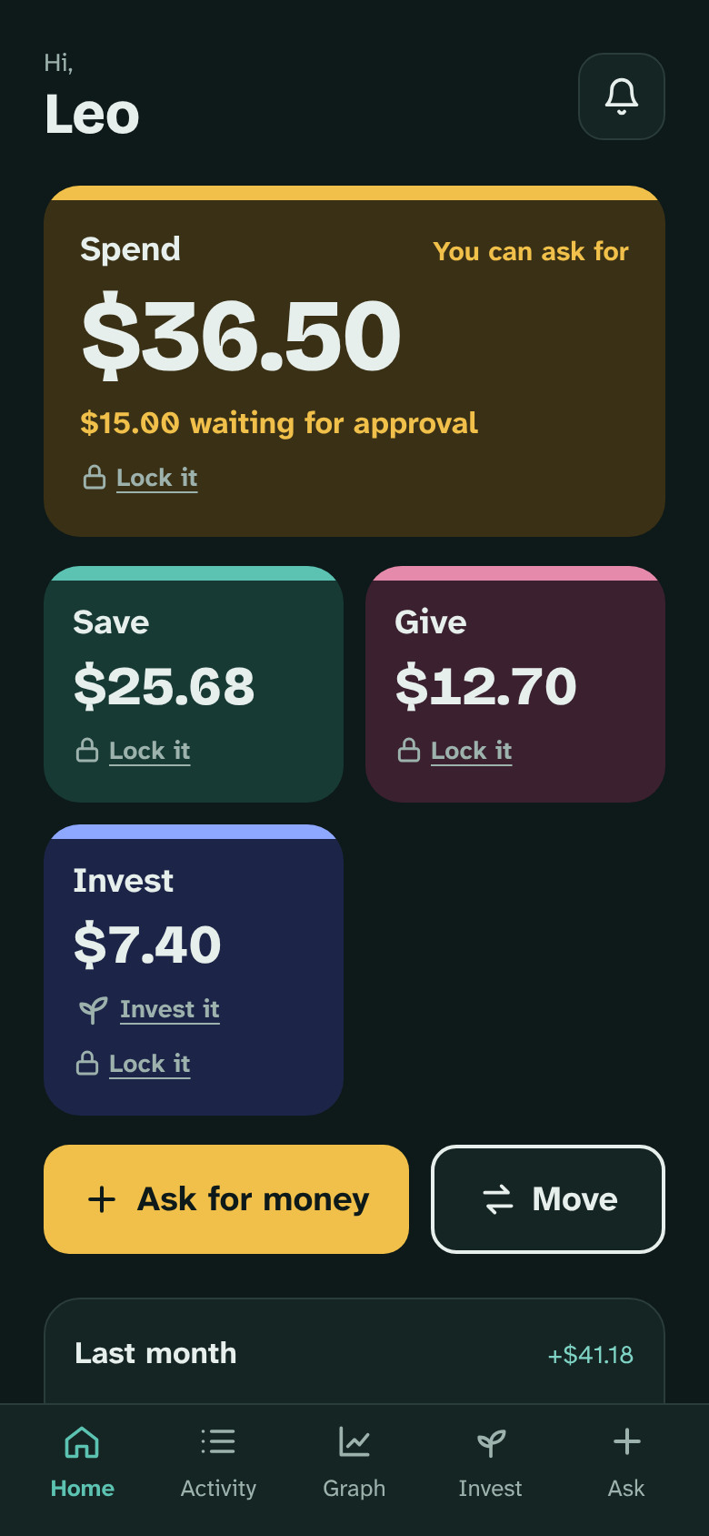 Leo's home in the dark theme
