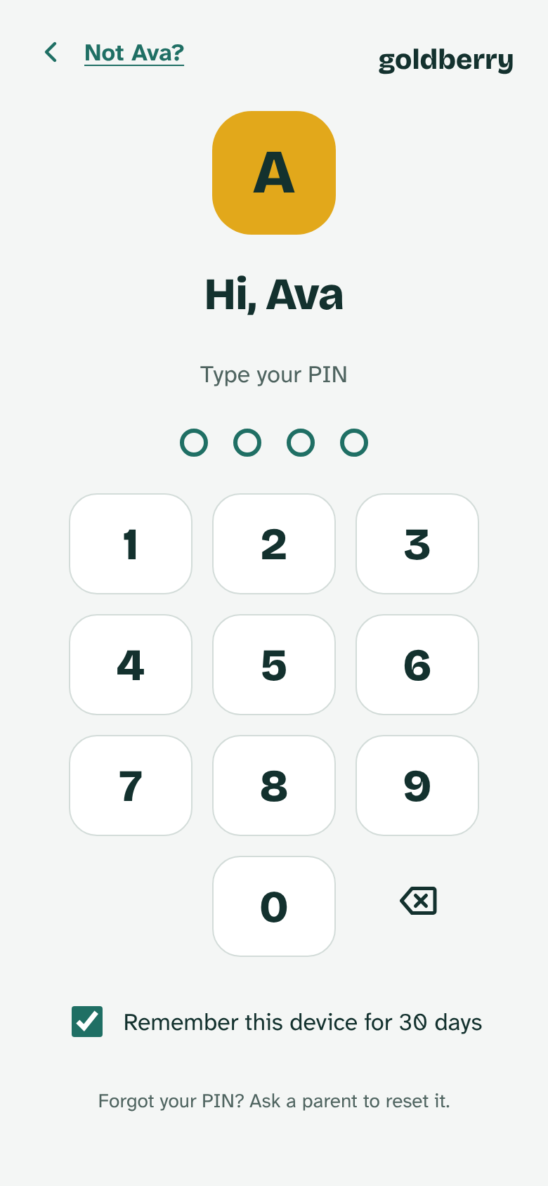 The kid's PIN pad